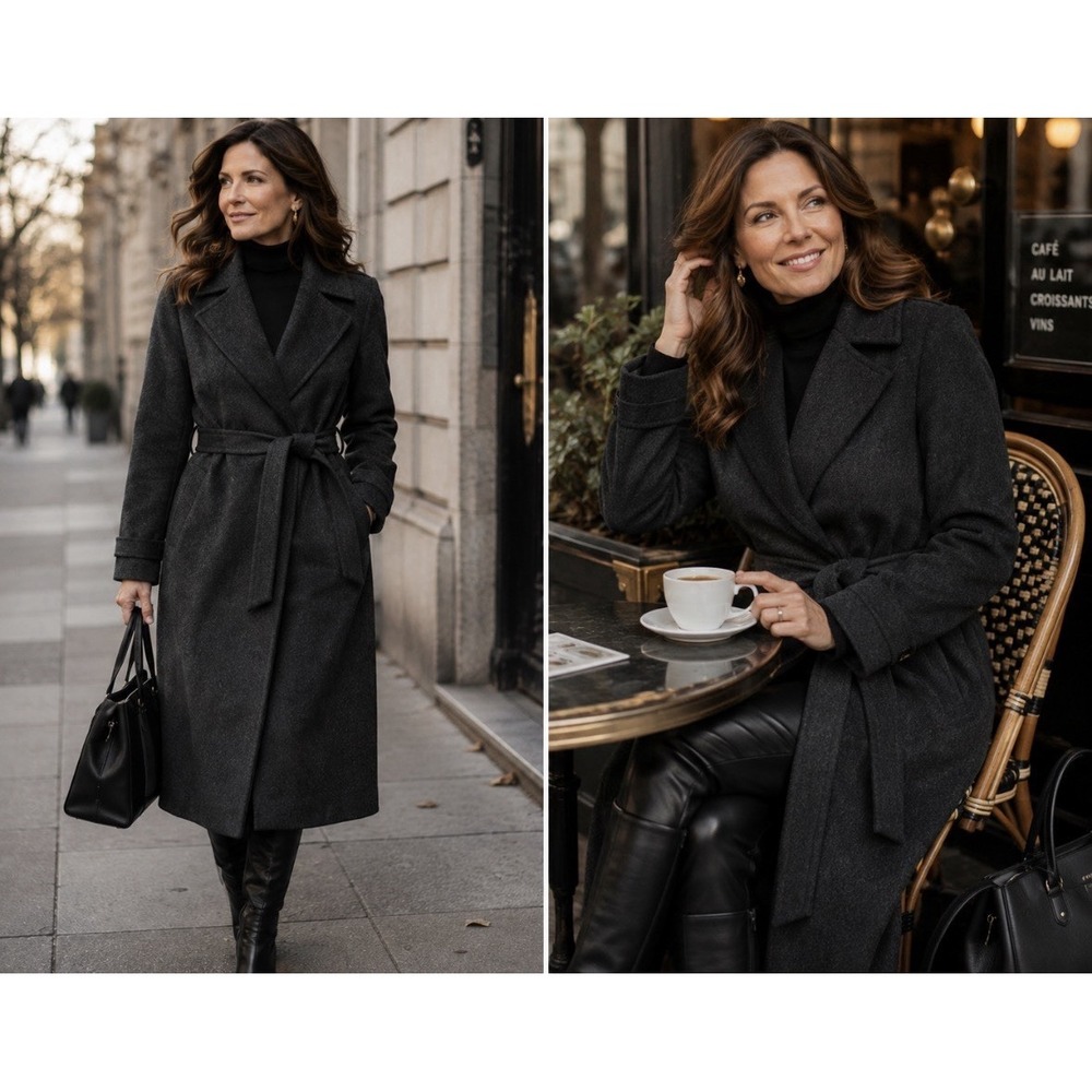 Vintage Lauren Ralph Lauren Long Charol Gray Belted Coat 100% Camel Hair SZ 4P - Picture 1 of 10
